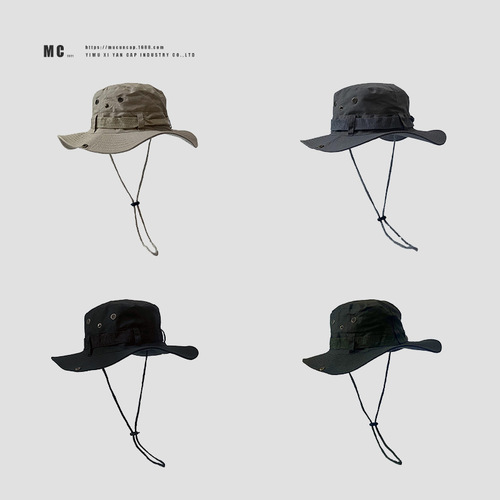 Japanese Style Trendy Brand Drawstring Fisherman Hats Men and Women Summer Ventilation Sun Protection Outdoor Hiking Fishing Hat Western Cowboy Hats 
