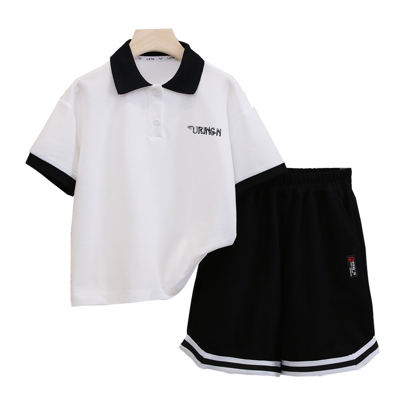 7256 traje de verano para niños 2025 nueva camisa POLO de manga corta de verano para niños de dos piezas ropa de verano de estilo occidental