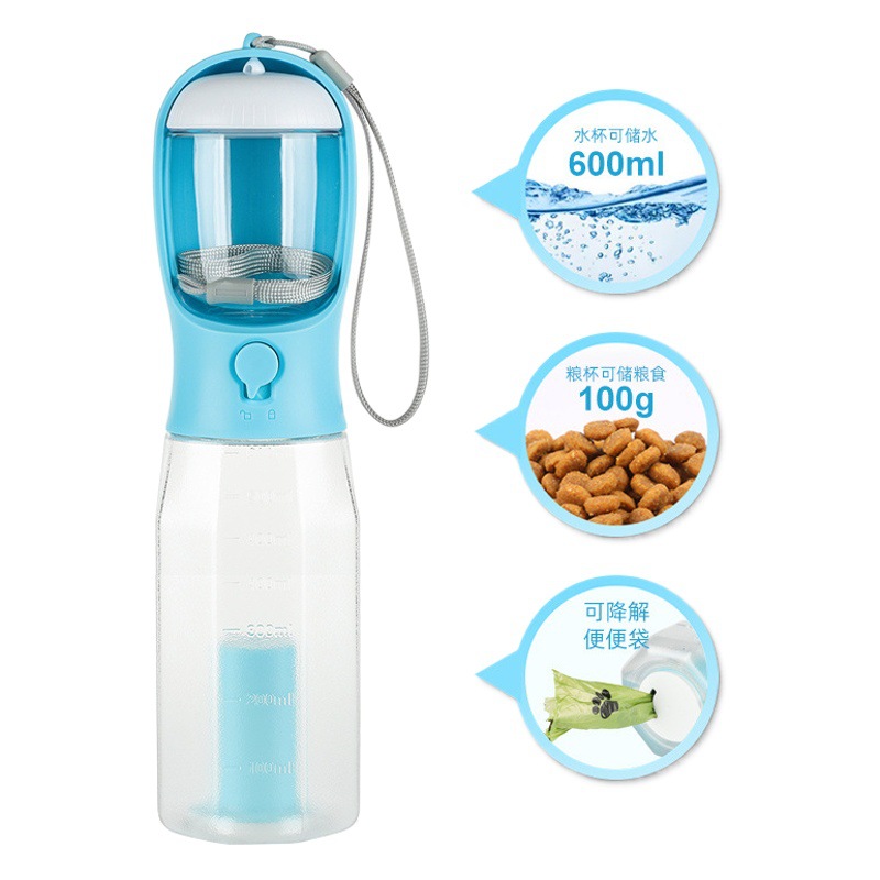Taza de agua para mascotas, fábrica de suministros para mascotas, gatos y perros, agua potable portátil para exteriores, alimentación de alimentos, taza de agua para mascotas multifuncional tres en uno