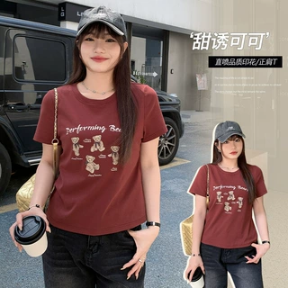 小熊短袖t恤女夏季胖mm大码全棉ins潮牌设计感小众短款上衣63255