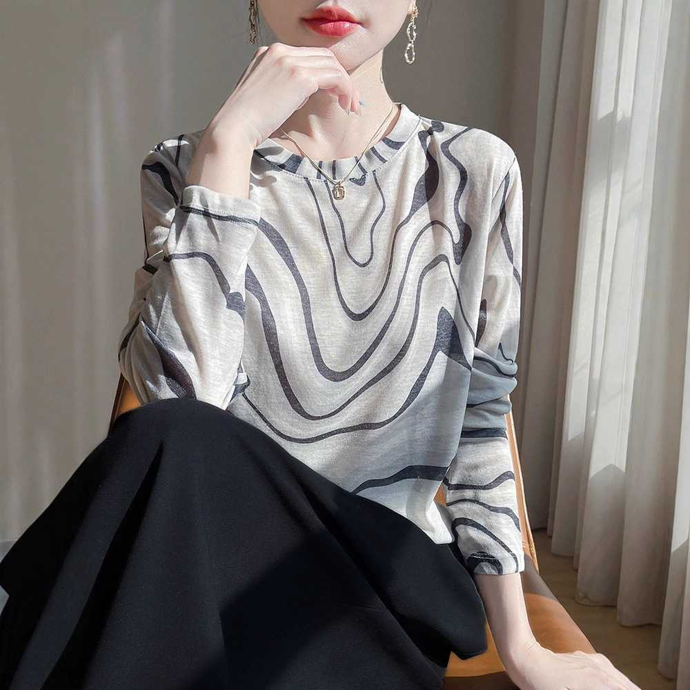 Оптовая продажа 25 новых ретро Тиси Лезель с круглым вырезом трикотажная футболка с длинным рукавом женская бабочка принт дикий топ