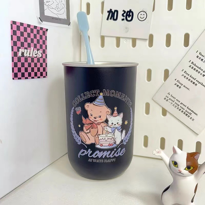 简约漱口杯洗漱杯家用高档牙刷杯便携学生宿舍不锈钢杯子套装情侣|undefined