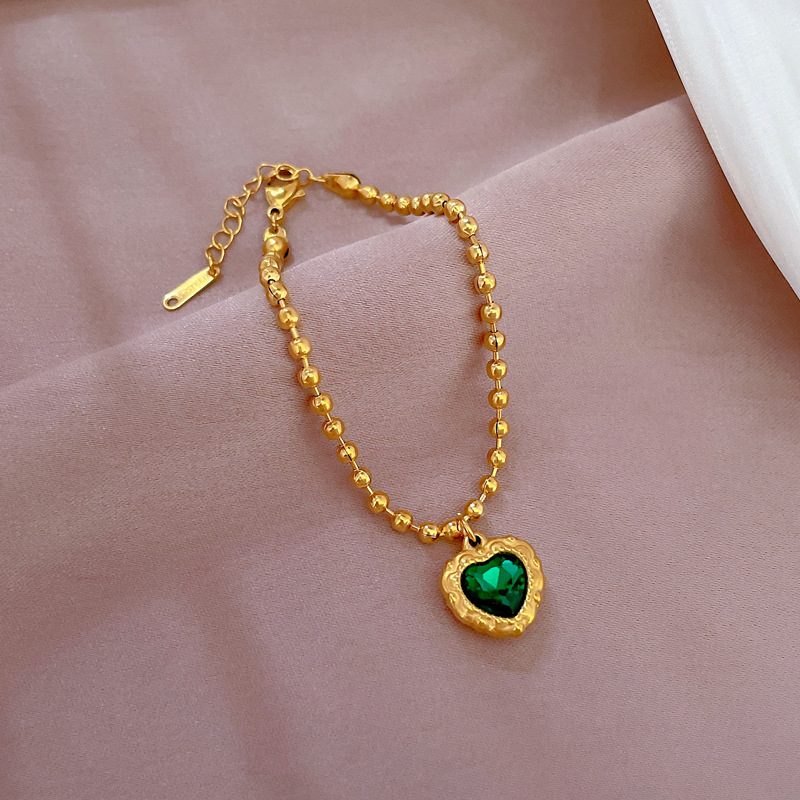 13g Weight Artificial Gemstones Inlay Material Retro Heart Shape Titanium Steel Inlay Artificial Gemstones Bracelets
