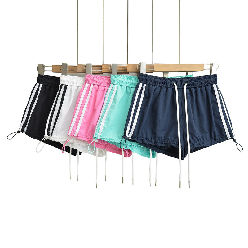 European and American Style Striped Patchwork Color-Blocking Casual Pants Quick-Dry Thin Comfortable Versatile Sports Shorts with Drawstring Cuffs