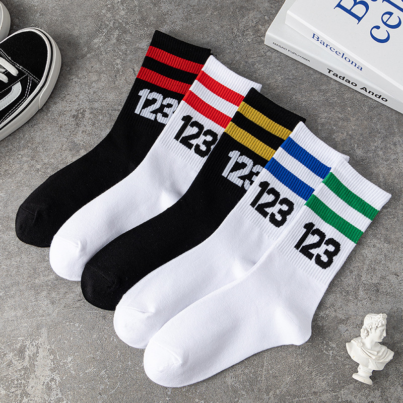 Men's socks mid-calf cotton two-bar digital sports matching shark pants sweat-absorbent breathable deodorant men and women couple socks