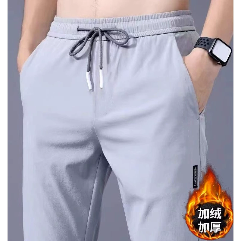 Модные стройные теплые мужские брюки Осень и зима эластичные прямые фланговые брюки