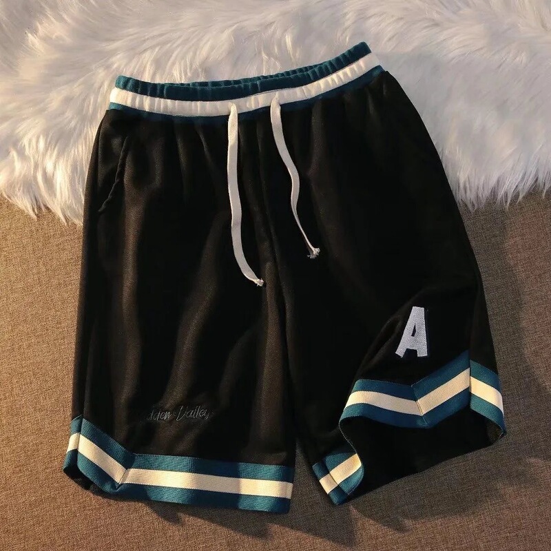 American-Style Color-Blocked Sports Shorts for Men, Summer Trendy Niche Design Basketball Shorts, Thin Printed Casual Shorts American-Style Color-Blocked Sports Shorts for Men, Summer Trendy Niche Design Basketball Shorts, Thin Printed Casual Shorts