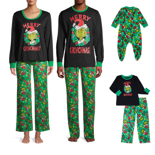 New Year Autumn/Winter Christmas Parent-Child Outfits, Full Family Cartoon Character Parent-Child Three or Four People Christmas Pajamas