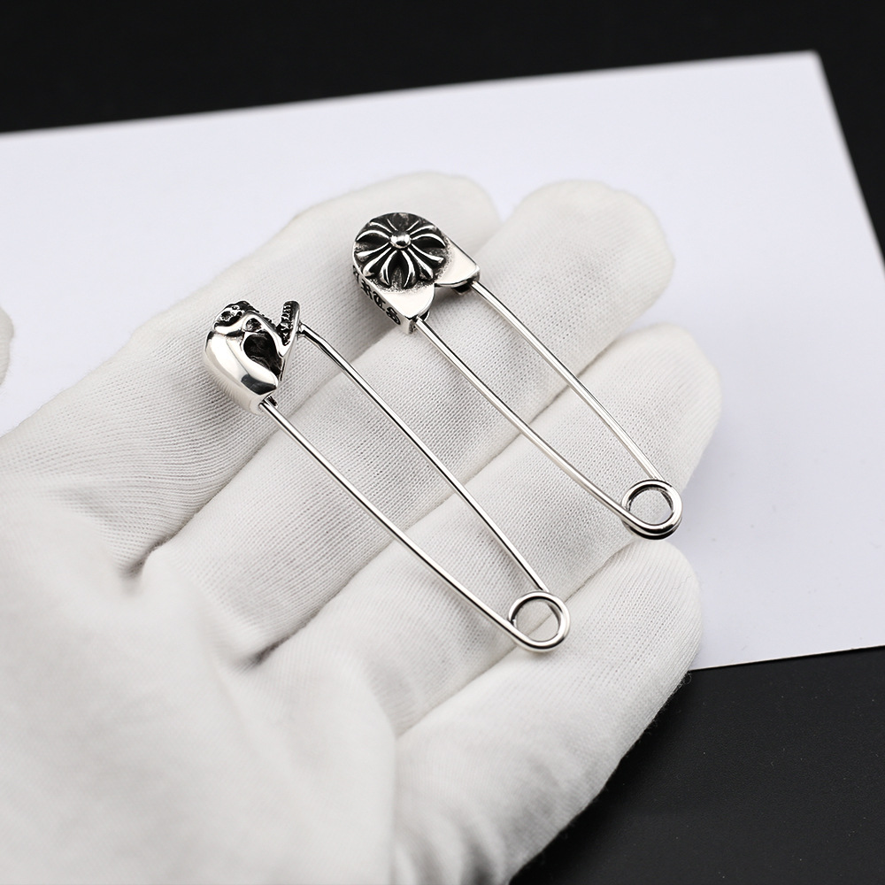 ch crook cross vintage distressed wear waist-tight matching pin crook Thai silver simple brooch