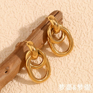 欧美时尚小众个性爆款耳饰不锈钢镀18K金色法式O形缠绕几何耳钉女