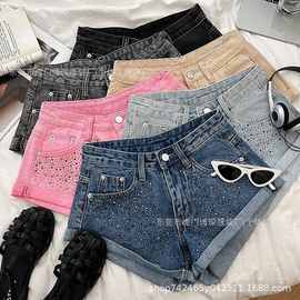 Jean shorts for women欧洲站跨境爆款女装牛仔短裤破洞热裤批发