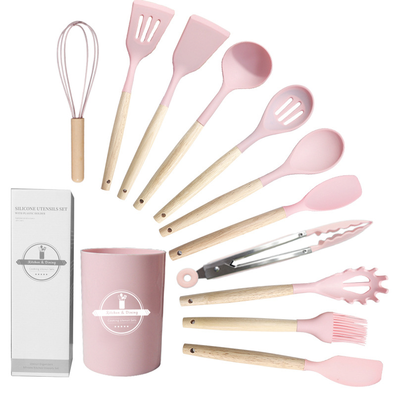 Espátula de silicona, cuchara de sopa, juego de 12 piezas, sartén antiadherente, pala de silicona de grado alimenticio, juego de utensilios de cocina de silicona resistente a altas temperaturas para el hogar