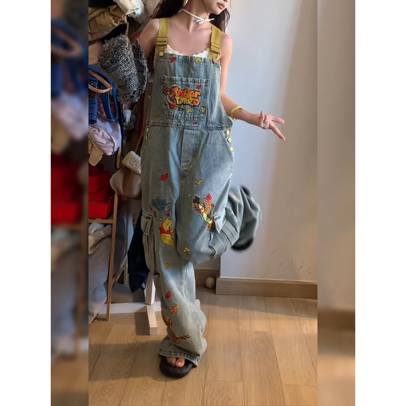 American plus size Design Cartoon Embroidered Jeans Children's 2025 Spring Spice Girls Hong Kong Style Childlike Backwear Pants
