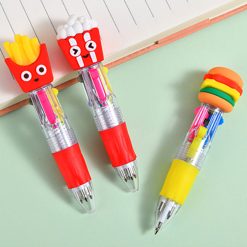 Hermosas hamburguesas fritas Coca-Cola mini dibujos animados bolígrafo de cuatro colores bolígrafo de cuentas de mano de colores estudiantes premios papelería al por mayor