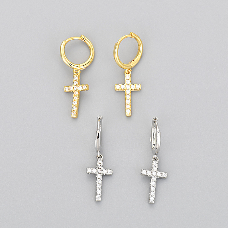 歐美跨境氣質十字架耳扣女鑲鑽鋯石簡約百搭耳圈外貿熱銷批發耳飾