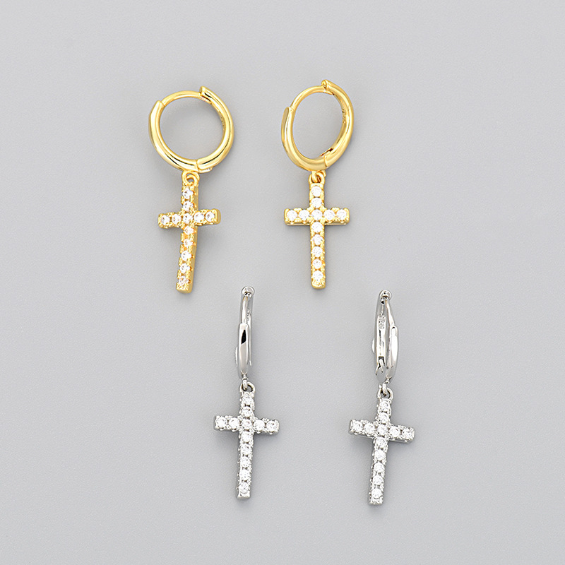 European and American Cross-Border Cross Earrings for Women with Diamond Zircon Simple Versatile Earrings Foreign Trade Hot Selling Wholesale Earrings Fashion European and American Cross-Border Cross Earrings for Women with Diamond Zircon Simple Versatile Earrings Foreign Trade Hot Selling Wholesale Earrings Fashion
