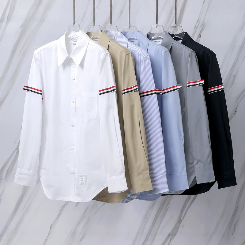 Nanyou High-Quality Tb Shirt Oxford Fabric Double-Sleeve Color Stripe Webbing Long-Sleeve Shirt Men's Shirt Jacket Cotton White