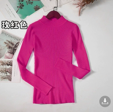 Свитер облегенного кроя из rib-knit, корейский стиль, высокий воротник, длинный рукав, один размер