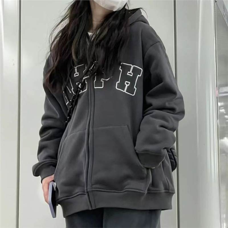 New Simple Autumn Winter Large Print Zipper Sweatshirt Unisex Couple Cardigan Jacket Trendy Brand_voghion.com