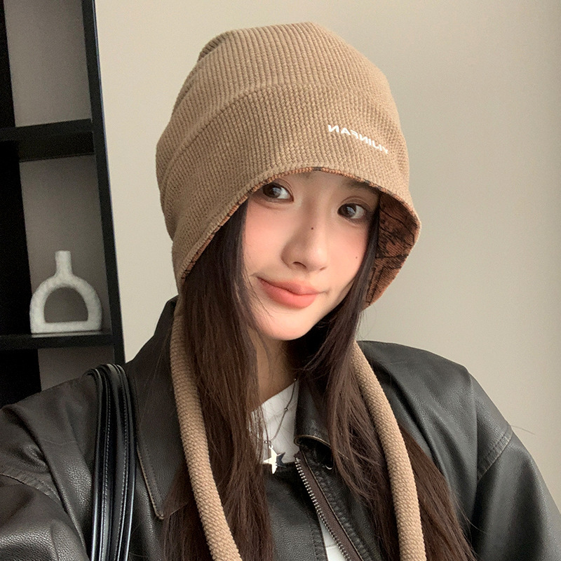 韩系扎染双面戴堆堆帽休闲防风套头帽秋冬百搭帽子女显脸小冷帽新|undefined