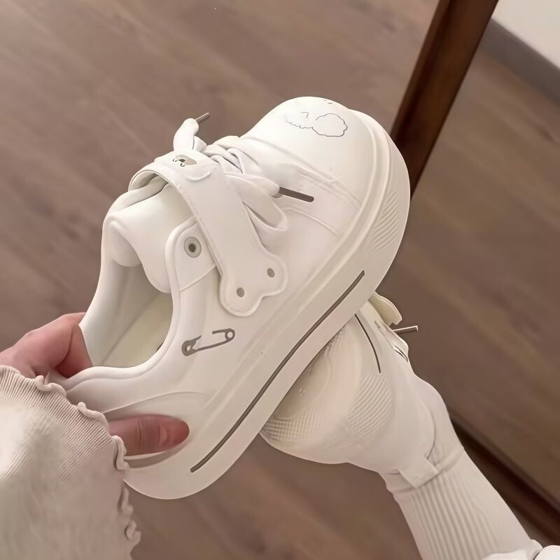Cute Puppy-Style Sneakers for Women, 2026 New Model, Velcro Board Shoes, Height-Increasing Thick-Soled Student White Sneakers for Women