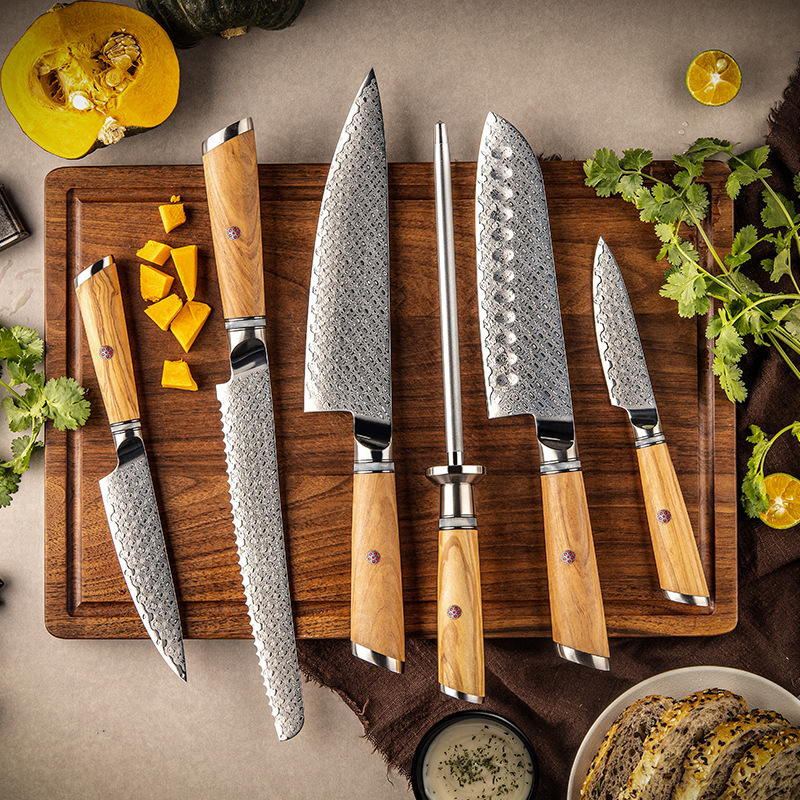 Guanrui Foreign Trade Knife67-layer Damascus Steel AUS10 OWood Chef Knife Sanu Knife Universal Bread Knife
