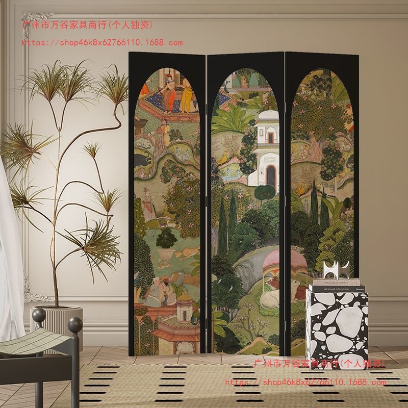 French-Style Vintage Floral and Bird Screen Partition for Living Room, Movable Office Entrance, Bedroom Divider for Small Homes