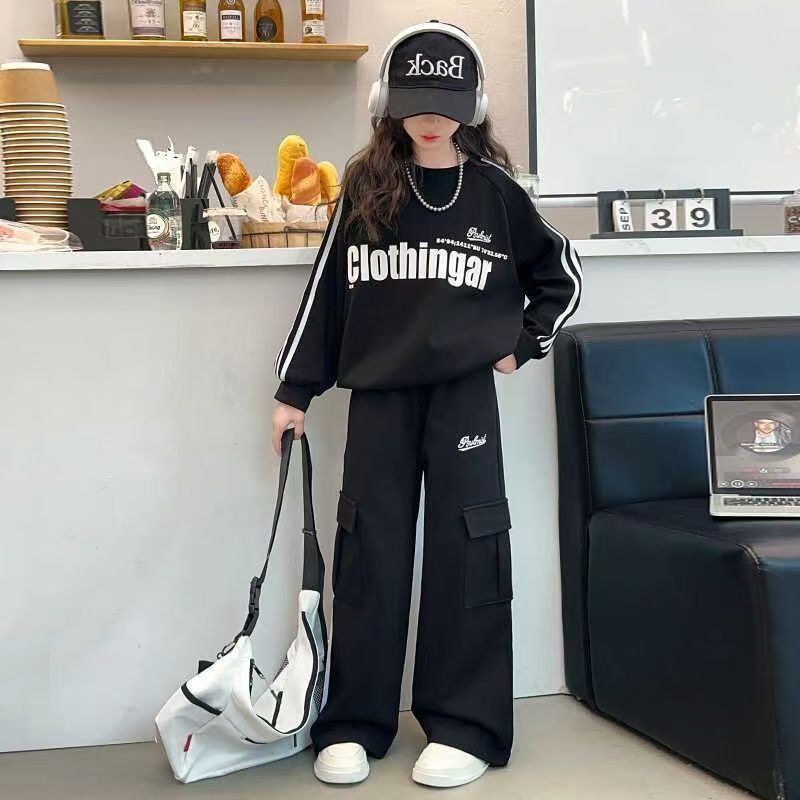 女童卫衣套装2025时髦小众运动休闲儿童洋气春秋中大童学生两件套