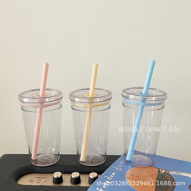网红大容量吸管杯子450ml夏日diy冷饮透明咖啡杯简约随手杯子女生|undefined