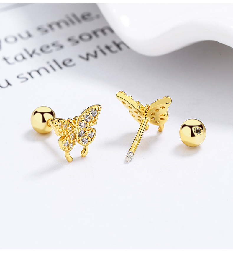 1 Pair Simple Style Butterfly Plating Inlay Sterling Silver Artificial Gemstones Ear Studs display picture 2