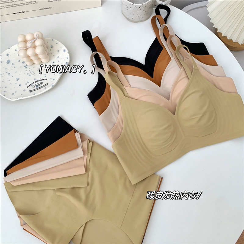 2025 Brushed Heating Underwear Autumn and Winter Warm Bra No Wires Women's Jelly Strip Push-Up Seamless Women's Bra