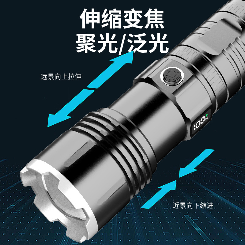Generación LCD linterna láser tipo C carga rápida de tiro largo zoom telescópico linterna al aire libre linterna de luz fuerte