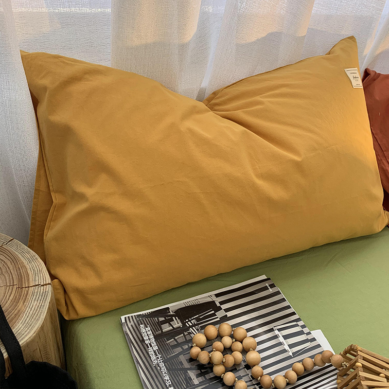 INS Liangpin Funda de almohada de algodón lavado Funda de almohada de algodón de color sólido de algodón puro Dos simple 48*74cm Par individual