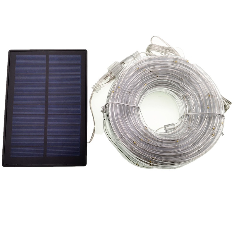 En stock suministro de luz de tubo solar Cadena de iluminación con control remoto manguera de PVC lámpara de alambre de cobre Patio de Navidad luz decorativa