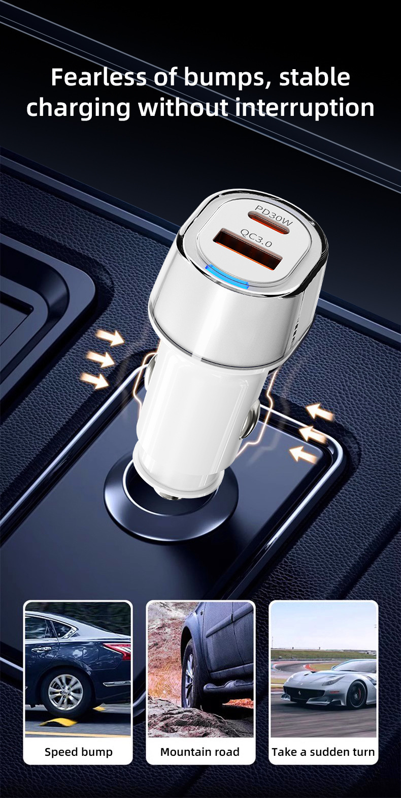Suitable for Huawei Honor Super Fast Charging 100W One-To-Two Cigarette Lighter Adapter Pd30W Car Charger