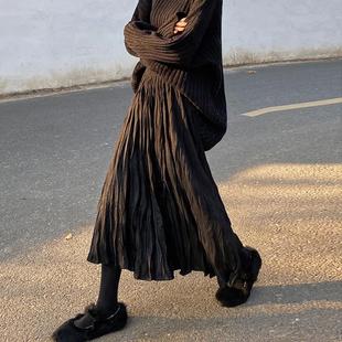 Pregnant Women's Half-length Skirt Spring and Autumn New Pleated Mid-length Fashion Trendy Mom Going Out Black A- line Base Skirt
