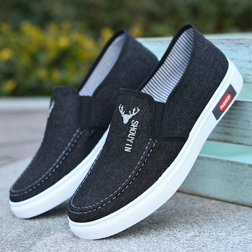 Men's Casual Cloth Shoes, Slip-On Soft Bottom Men's Shoes with Cowhide Sole, Bean Shoes