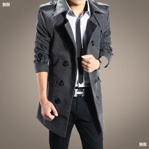 Autumn and Winter Men's Windbreaker Medium-Length Slim Fit Youth Coat Korean Style Trendy Men's Woolen Outerwear Coat Medium Length
