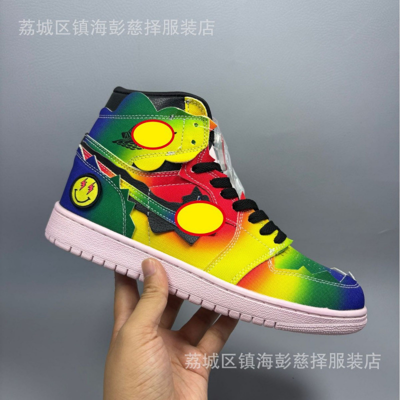 Putian Shoe Factory Basketball Shoes Rainbow Jordan 1 High-Top Versatile Sports Sneakers Foreign Trade Cross-Border Model