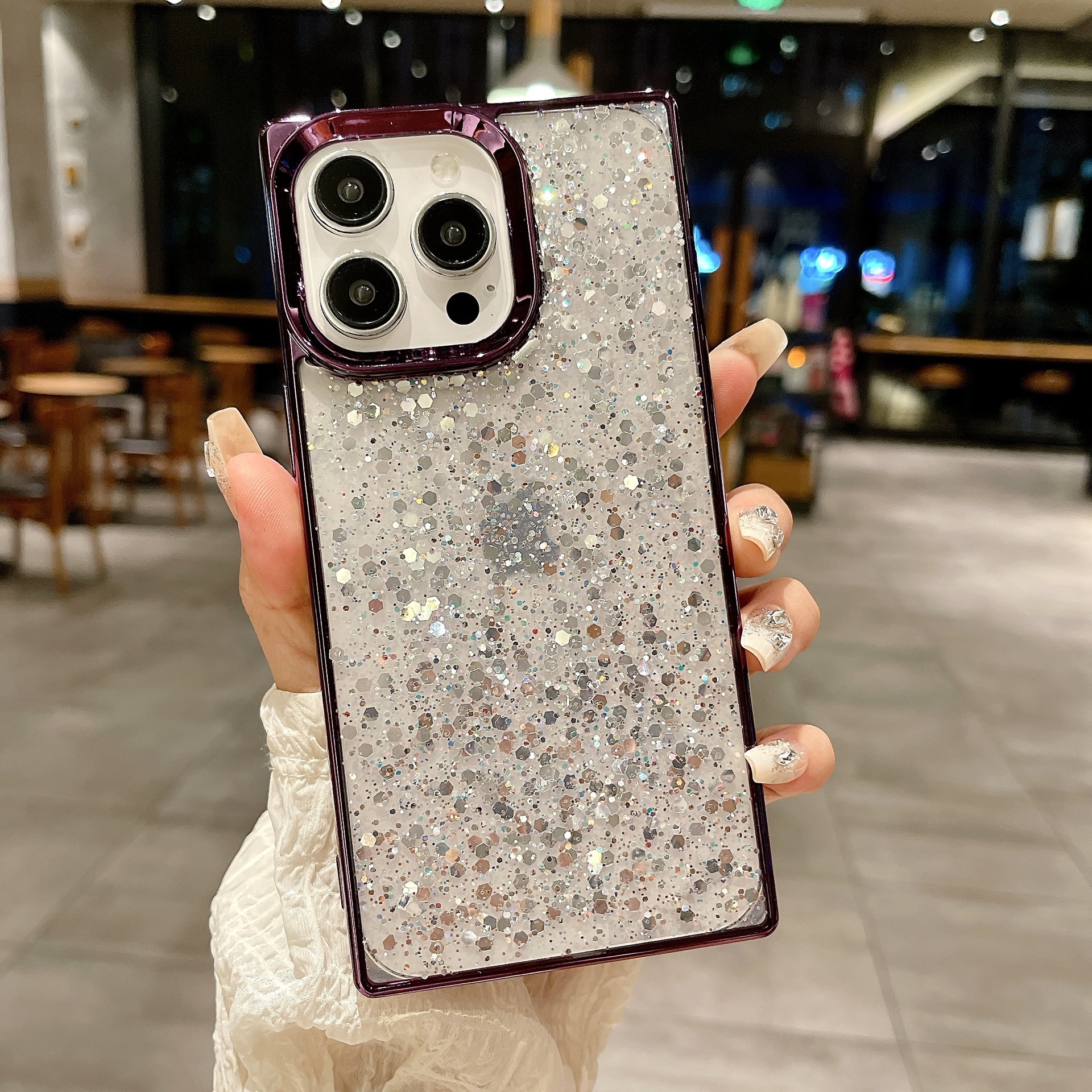 Polvo flash de lentejuelas de goteo cuadrado galvanizado - púrpura