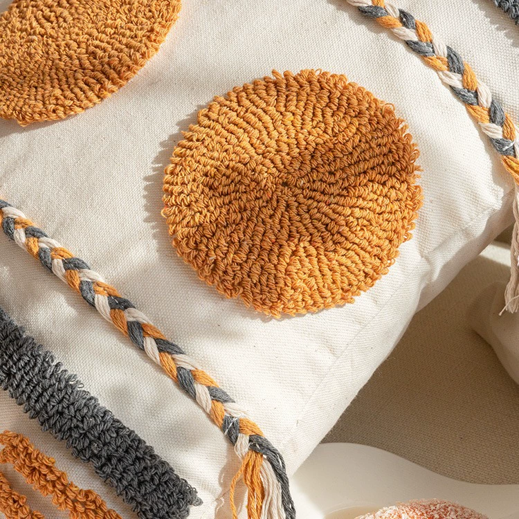Scandinavian pillow, pillowcase, orange decorations, boho style, India