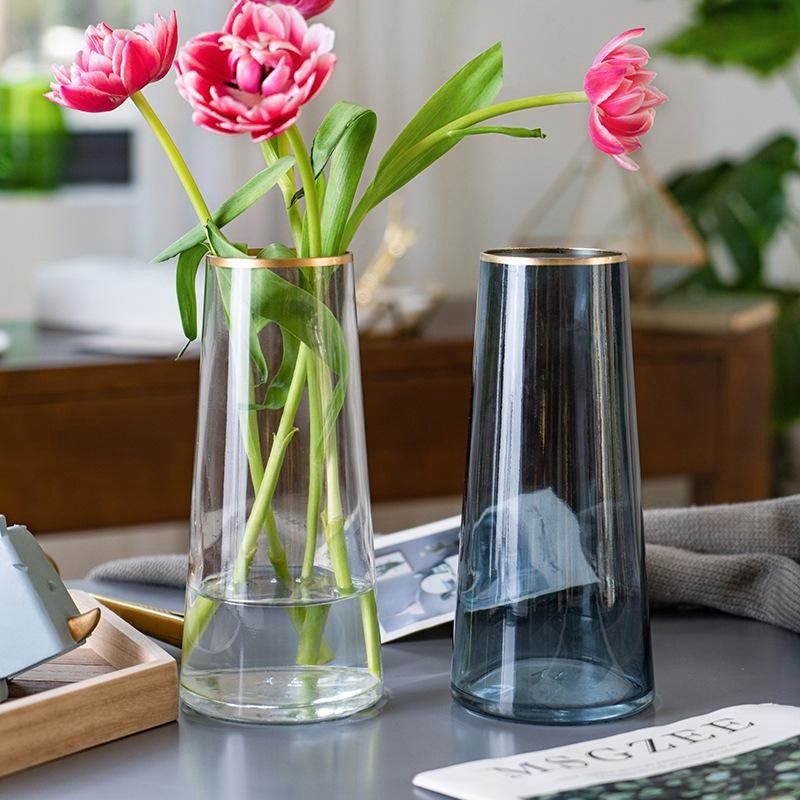 Nordic creativo Luz de lujo florero de cristal Hotel B & B decoración ins feng shui Rose Lily florero de alto sentido