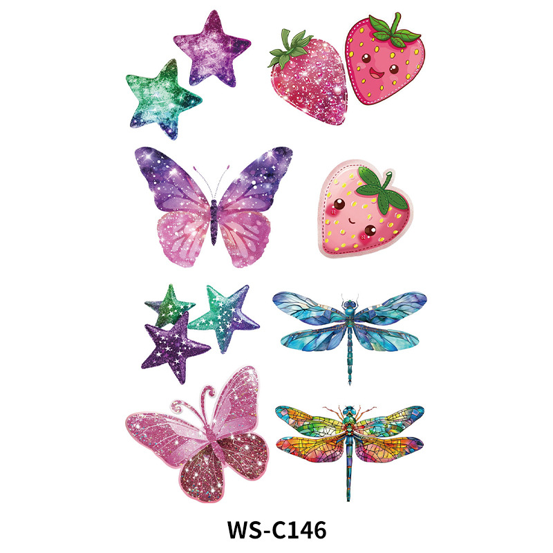 Nuevo punto brillante tatuaje pegatina impermeable y resistente al sudor dibujos animados para niños dinosaurio unicornio insecto tatuaje pegatina