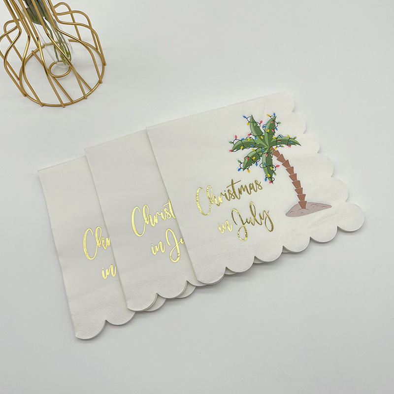 Cocotier saveur bord de mer serviette banquet de mariage impression impression impression double-couche carré tissu commercial tissu facial pâte de bois indigène