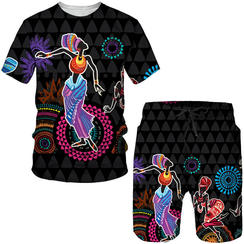 Men's Colorful African Folk 3D Printed T-Shirt and Shorts 2-Piece Set Dashiki Ethnic Men's Sportswear Men's Colorful African Folk 3D Printed T-Shirt and Shorts 2-Piece Set Dashiki Ethnic Men's Sportswear
