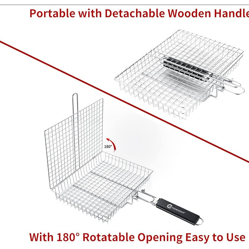 Edelstahl-Klappgriffzange, multifunktionales Grillnetz für den Außenbereich zum Grillen von Fisch, Fleisch und Gemüse, Grillwerkzeuge_voghion.com