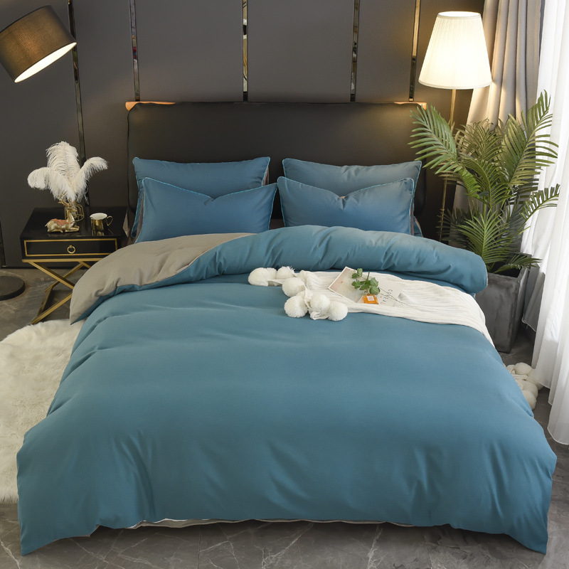 Four-Piece Set of Solid Color Thickened Light Luxury Brushed Three-Piece Set for Bed Wholesale Quilt Cover Student Dormitory Nantong Fitted Sheet Four-Piece Set of Solid Color Thickened Light Luxury Brushed Three-Piece Set for Bed Wholesale Quilt Cover Student Dormitory Nantong Fitted Sheet