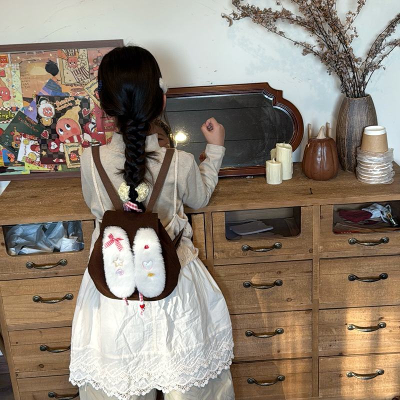 Mochila para niños con orejas de peludo, mochila para bebés de jardín de infantes, mochila para niños y niñas.