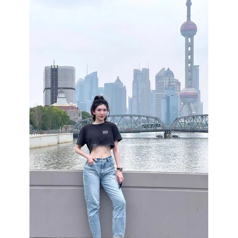 In-Stock Summer Style Casual Versatile Design Heavy-Duty Acid-Washed Short T-Shirt Top Regular and Mid-Length Styles