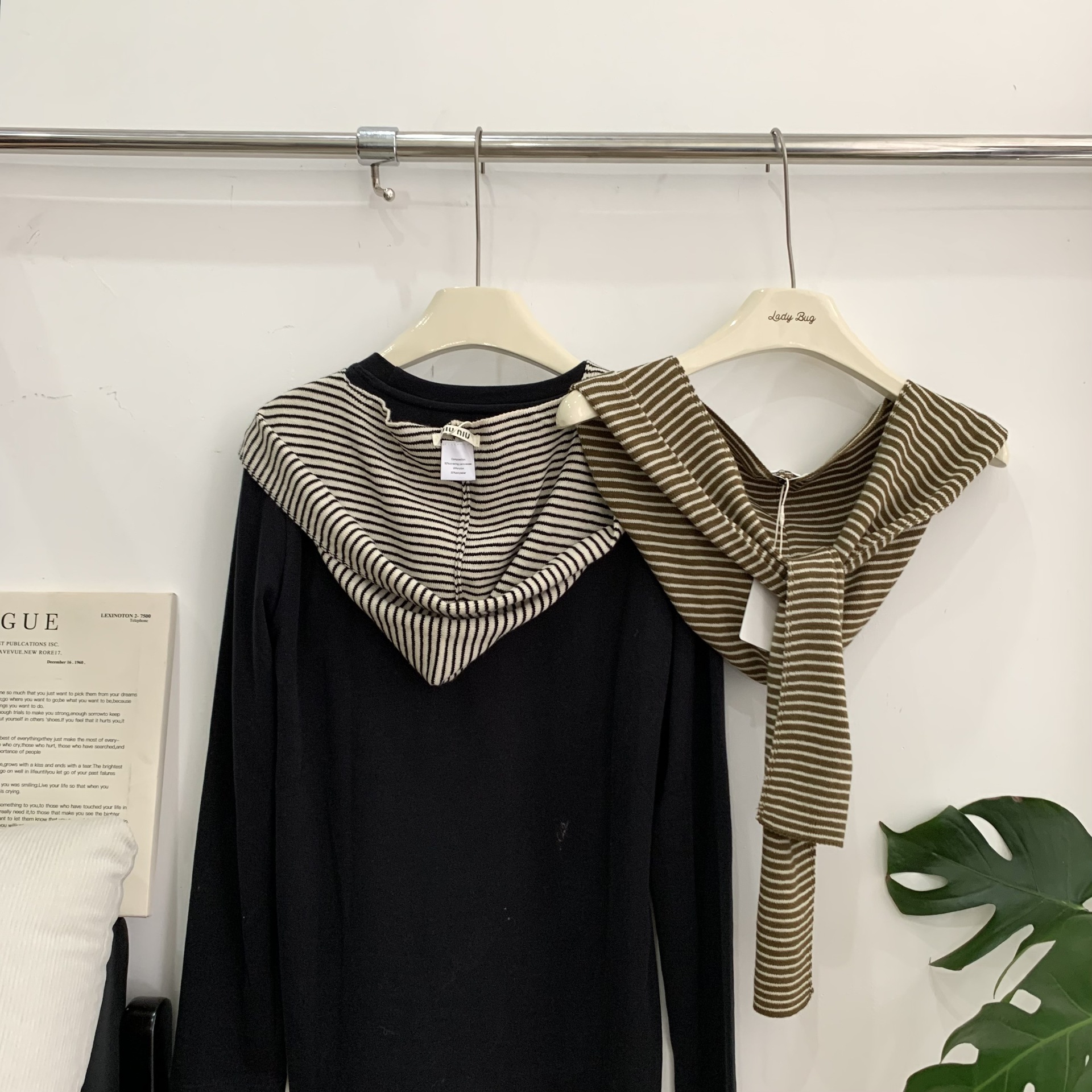 Japanese-Style Navy Striped Knitted Hooded Shawl for Women, Spring, Summer, Autumn, Thin, Fashionable, Versatile Neck-Protecting Small Cape